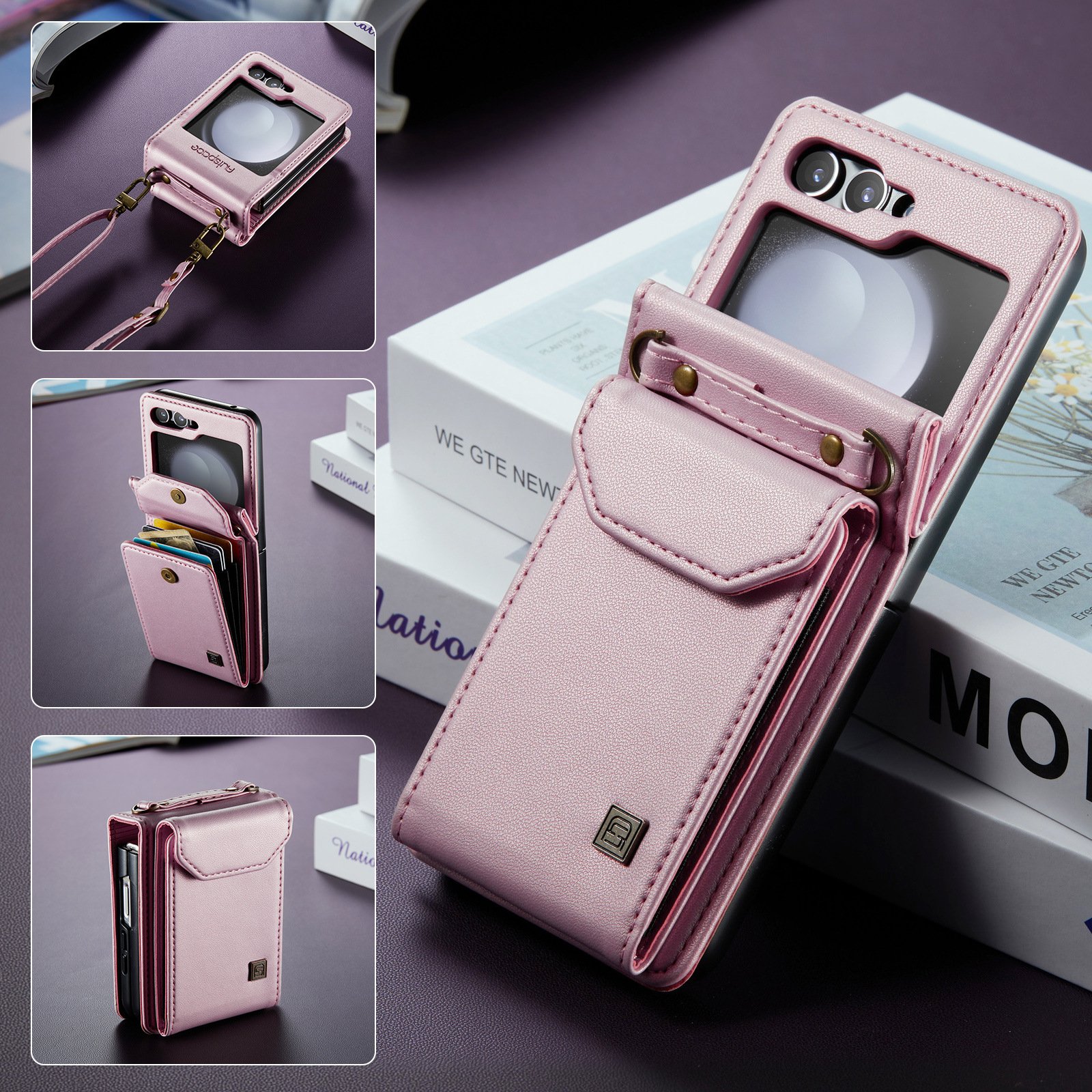 New Trending Wallet Coin Pouch Business Magnetic PU Leather Mobile Phone Case With Crossbody Strap For Samsung Z Flip 6 5