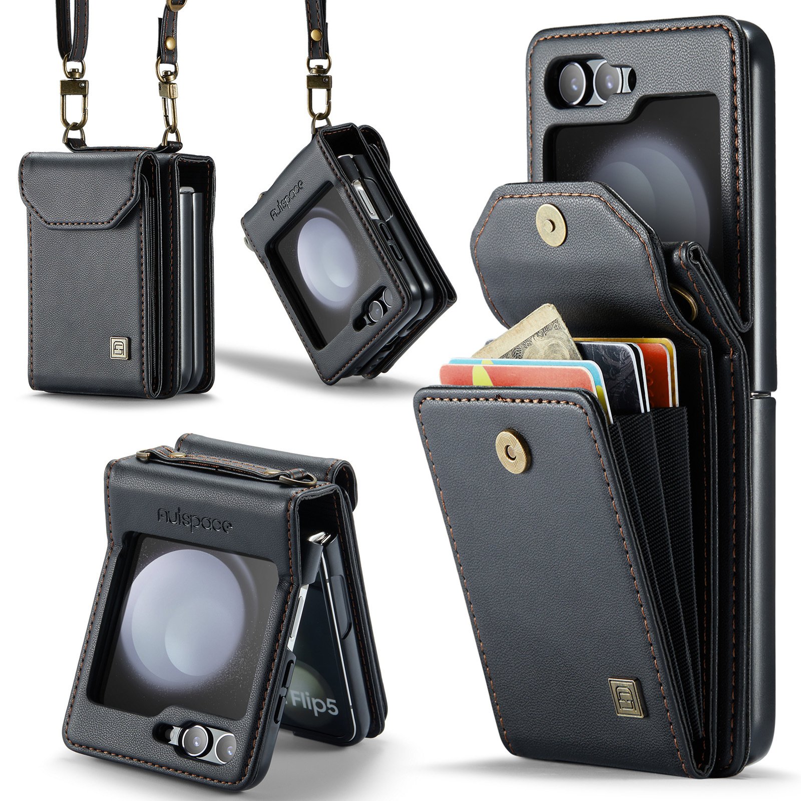New Trending Wallet Coin Pouch Business Magnetic PU Leather Mobile Phone Case With Crossbody Strap For Samsung Z Flip 6 5