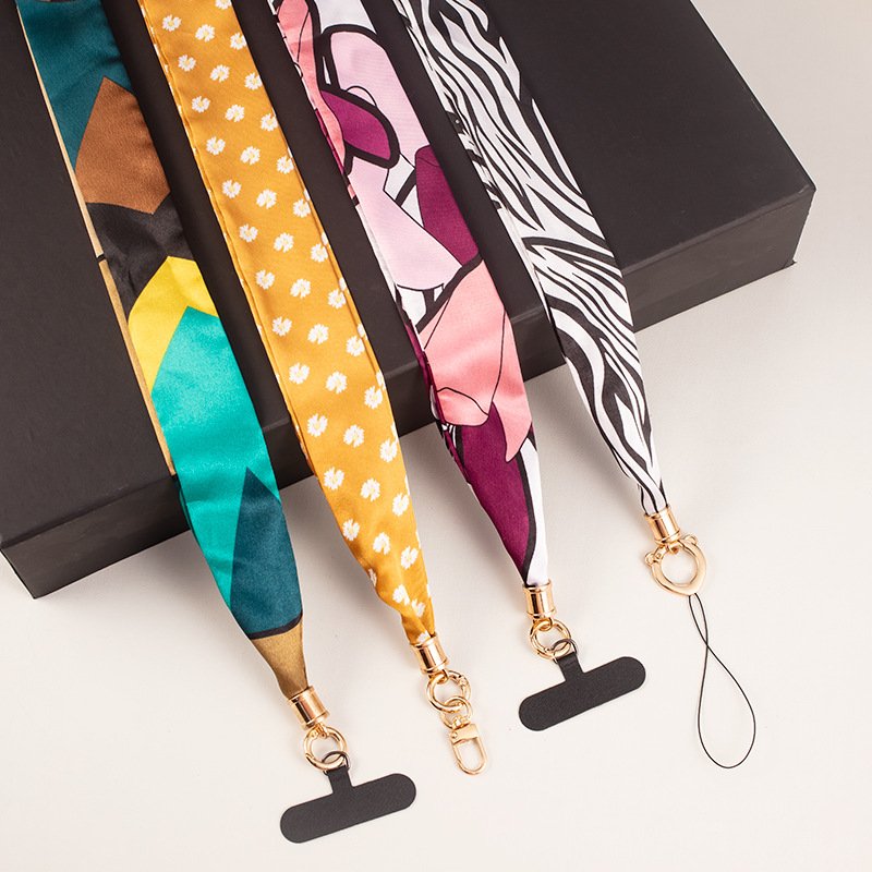 Fashion Mobile Phone Lanyard Jewelry Polyester Silk Phone Mobile Straps With Case Detachable Patch Strap