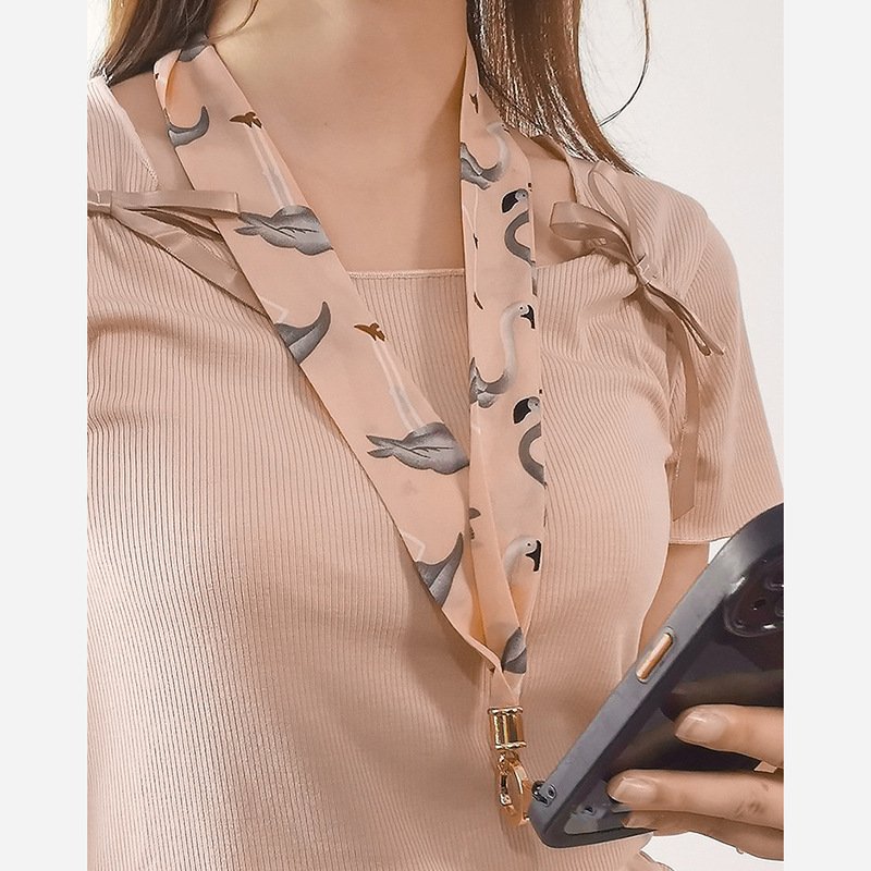 Fashion Mobile Phone Lanyard Jewelry Polyester Silk Phone Mobile Straps With Case Detachable Patch Strap