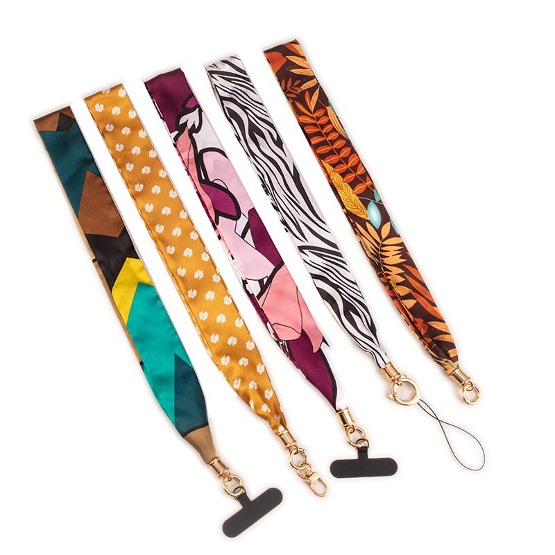 Fashion Mobile Phone Lanyard Jewelry Polyester Silk Phone Mobile Straps With Case Detachable Patch Strap