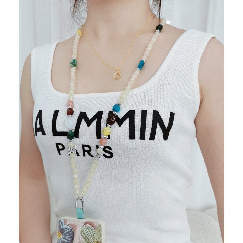 Cream Acrylic Beads Mobile Phone Crossbody Hanging Necklaces Cellphone Chain Accessories Phone Pendant Charm Strap Set