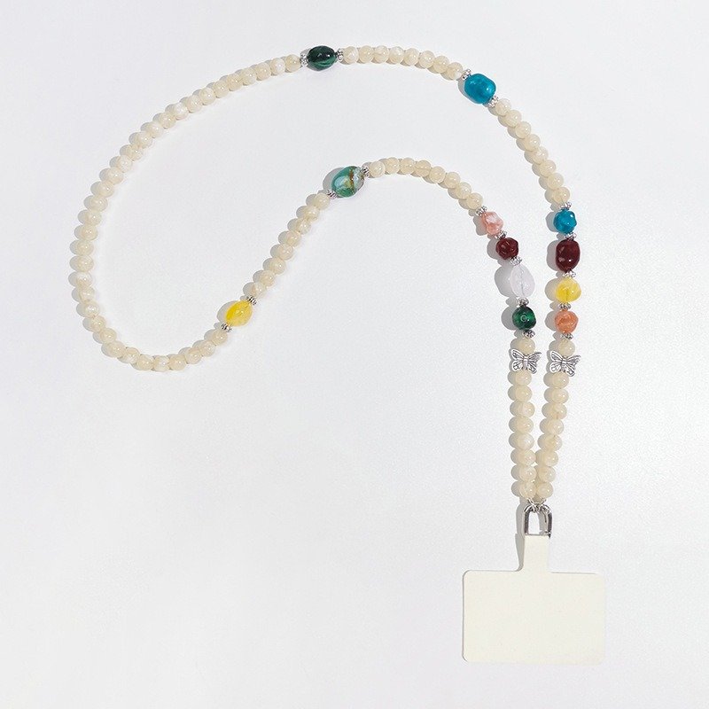 Cream Acrylic Beads Mobile Phone Crossbody Hanging Necklaces Cellphone Chain Accessories Phone Pendant Charm Strap Set