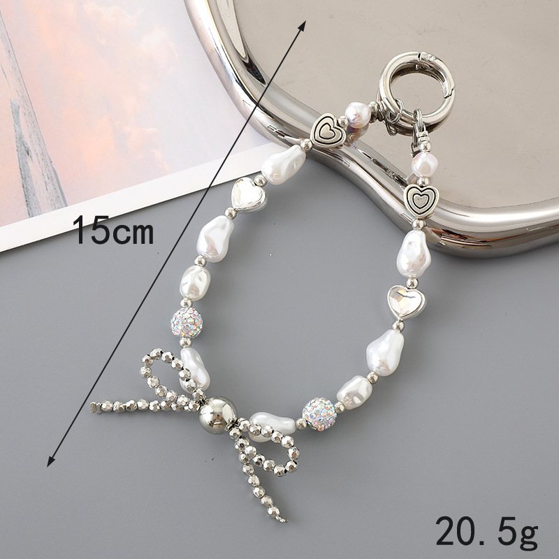 High Quality Phone Case With Hanging Chain Charm Phone Chain Beads Metal Bow Mobile Phone Chain Bracelet strap Keychain