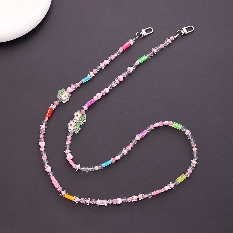 New Cute Beaded Mobile Phone Chain Versatile Candy Color Phone Shoulder Strap Lanyard Unique Irregular Beads Phone Case Necklace