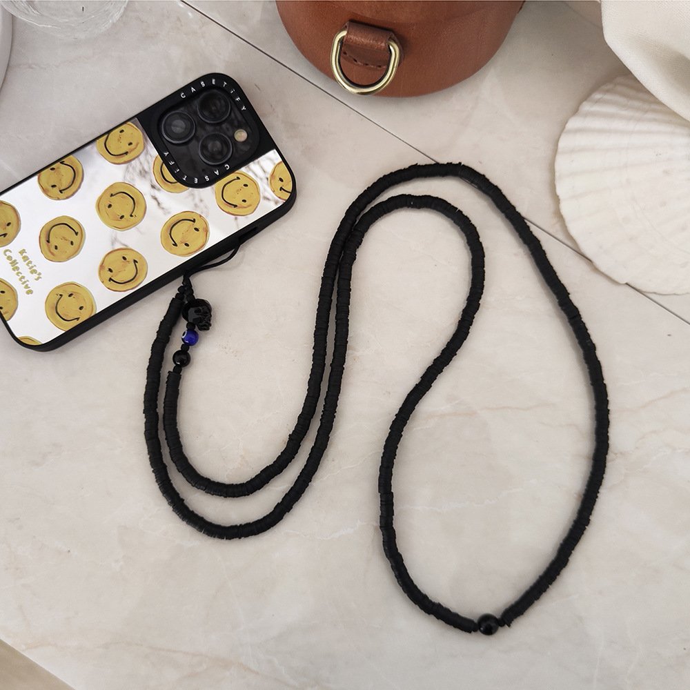 KKBEAD Halloween Style Woven Skull Beaded Phone Chain Mobile Phone Strap in Black Element