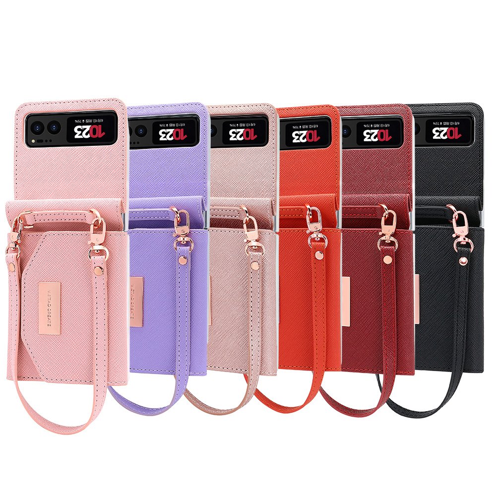 VIETAO Best Selling PU Leather Wallet Card Phone Case With Hand Strap For Motorola Moto Razr 40