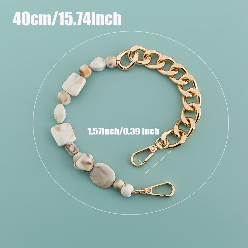 New Bohemian Short Women Beige Beads Phone Case Chain Handheld Chain Strap Gold Hands Free Mobile Phone Bracelet Pendant 40cm