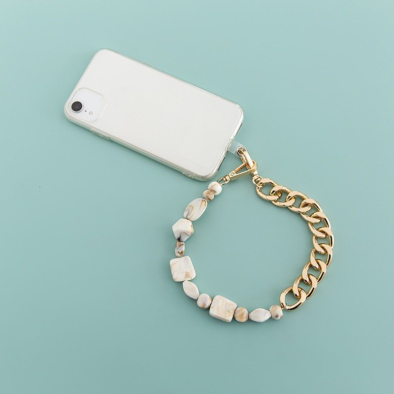 New Bohemian Short Women Beige Beads Phone Case Chain Handheld Chain Strap Gold Hands Free Mobile Phone Bracelet Pendant 40cm