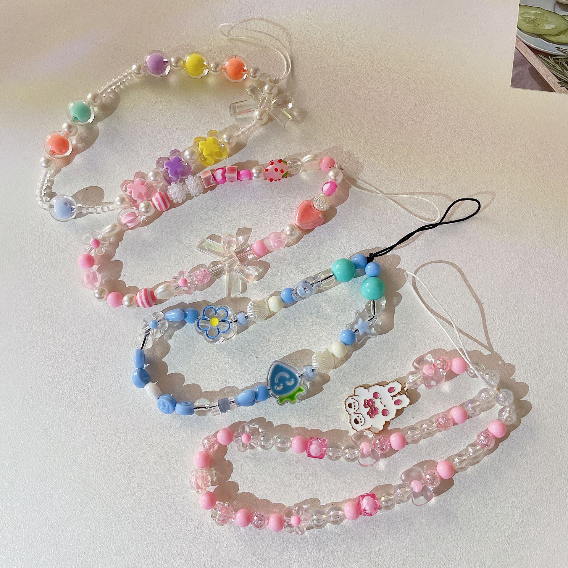 DIY Handmade Beaded Chain Cell Phone Accessories Wrist Lanyard Bags Pendant Keychains Mobile Phone Straps