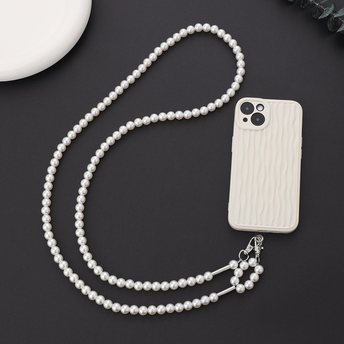 New Leather Mobile Phone Crossbody Necklace Accessories Bow Smartphone Shoulder Strap Beads Pearls Phone Chain Promotional Gift