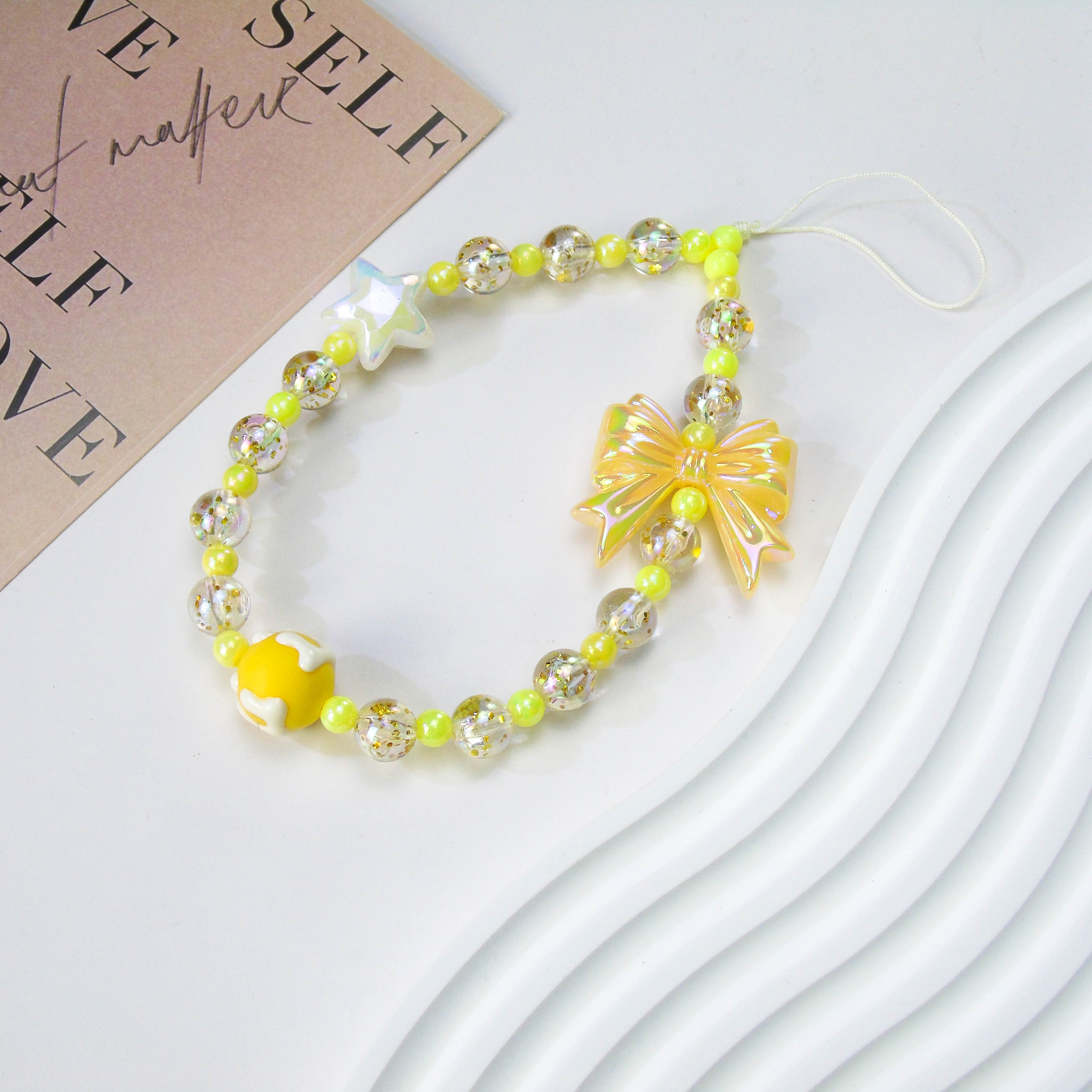 Fashion Cute Multi-Color Butterfly Star Hand-Painted Cream Bead Acrylic Phone Chain Anti-Loss Universal Phone Charm