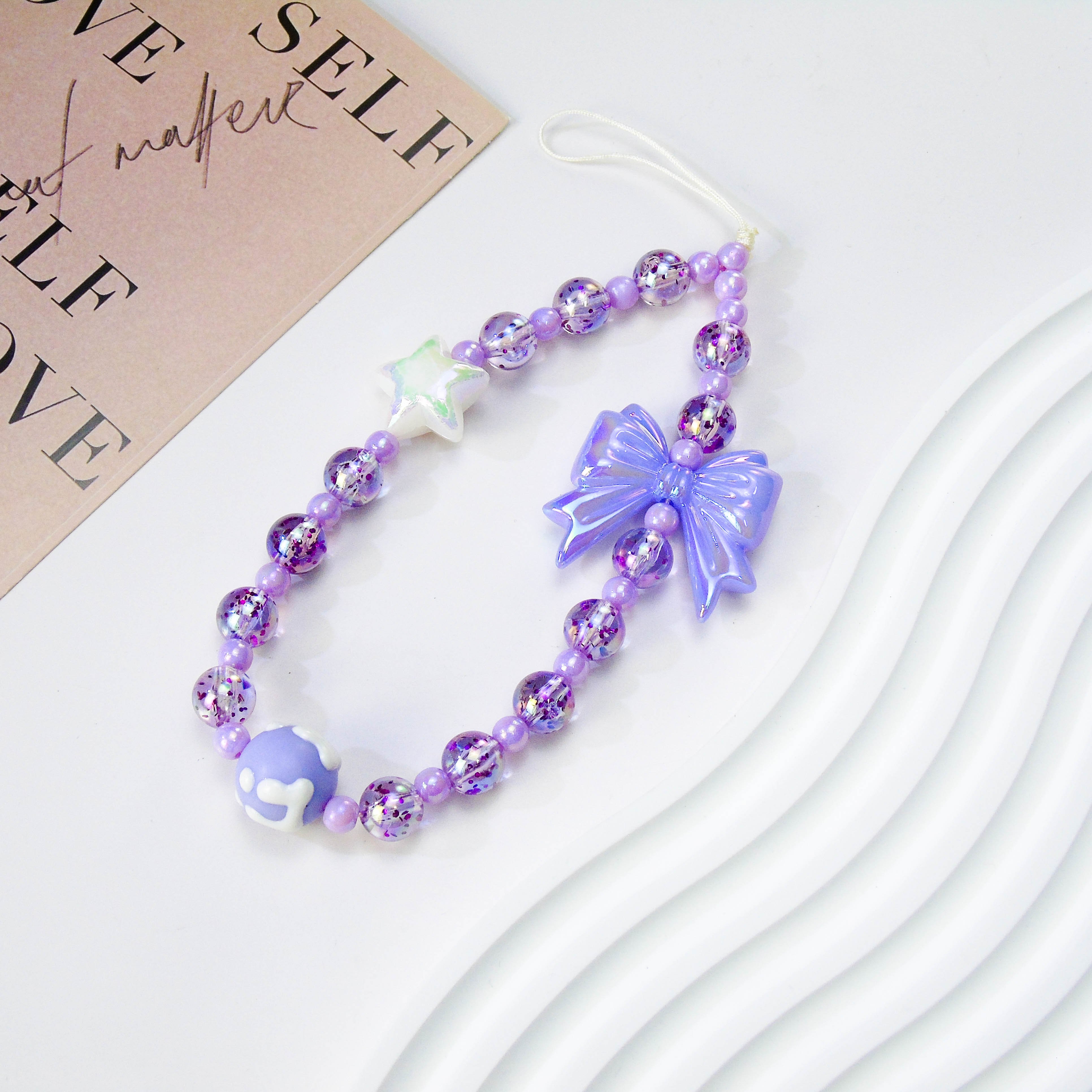 Fashion Cute Multi-Color Butterfly Star Hand-Painted Cream Bead Acrylic Phone Chain Anti-Loss Universal Phone Charm