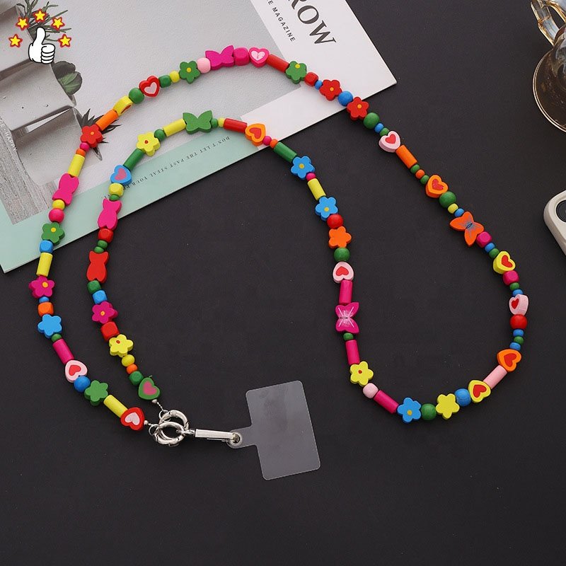 Colorful Flower Heart Pattern Mobile Phone Chain Hanging Neck Acrylic Anti-loss Custom Patch Mobile Phone Chain