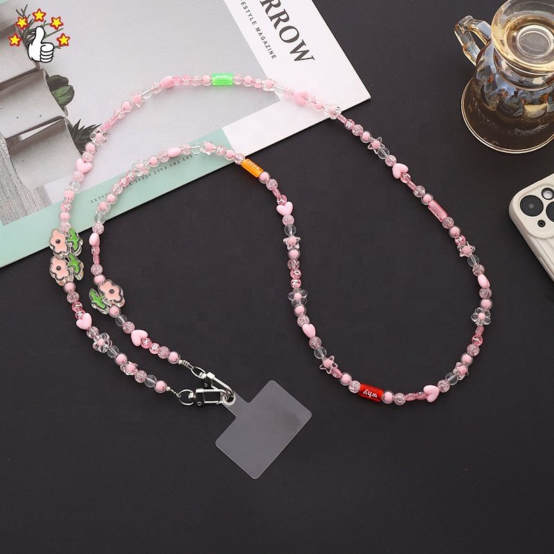 Colorful Flower Heart Pattern Mobile Phone Chain Hanging Neck Acrylic Anti-loss Custom Patch Mobile Phone Chain