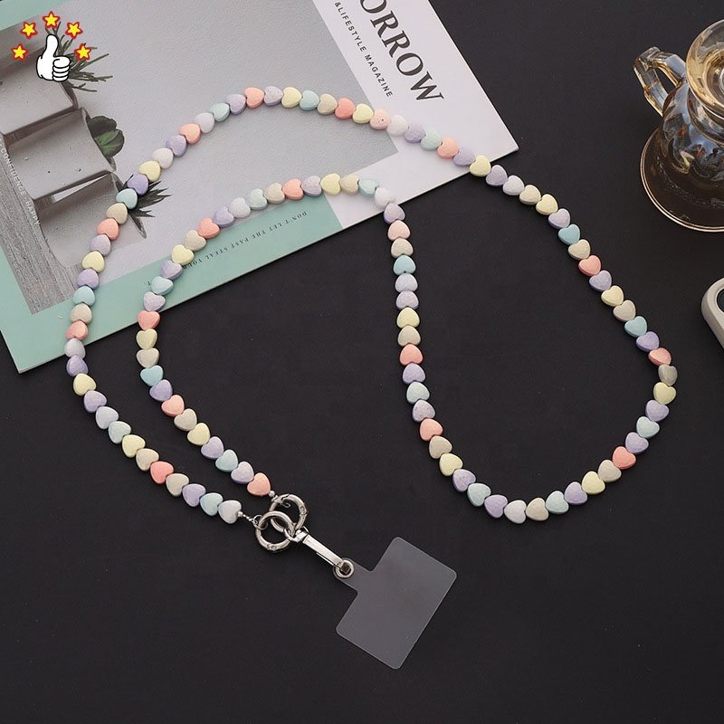 Colorful Flower Heart Pattern Mobile Phone Chain Hanging Neck Acrylic Anti-loss Custom Patch Mobile Phone Chain