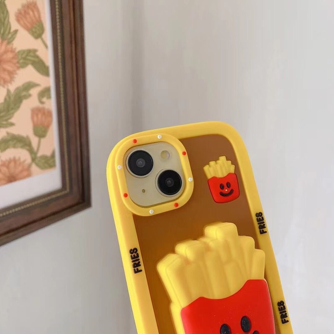 Cartoon Hamburg fries Phone Case For iphone 15 14 13 12 Pro Max i11 14pro 15promax 13ProMax Kids Soft Silicone Cover Fold holder