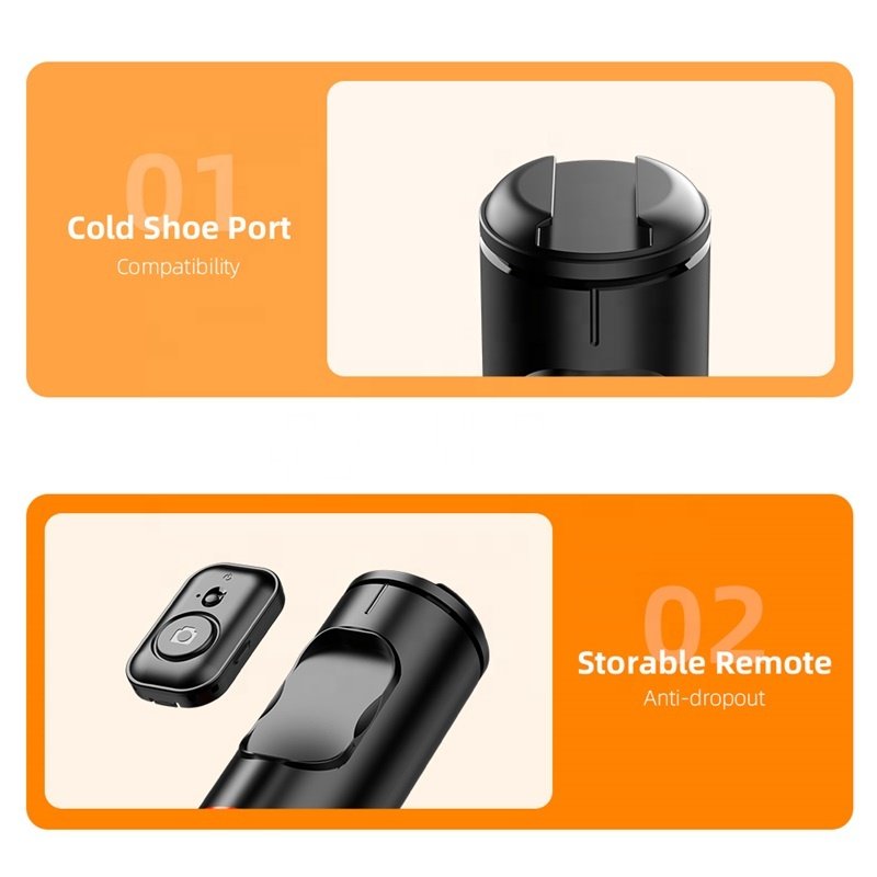 C10 All in One Hidden Remote Control Mobile Phone Selfie Stick Tripod with Cold Shoe Port