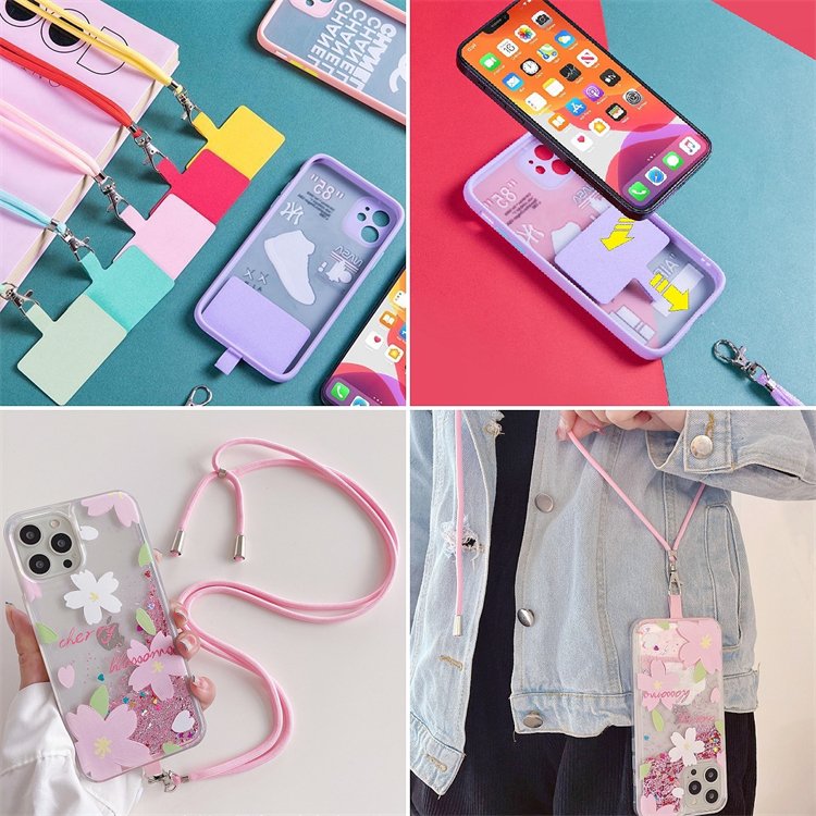 New Crossbody Wide Mobile Phone Necklace Clear Color Logo Patch Adjustable Long Universal Cell Phone Strap Holder Phone Lanyard