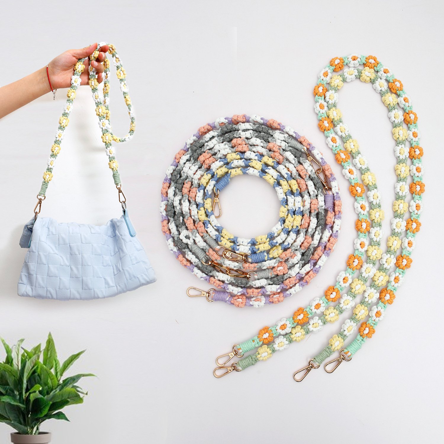 Boho Macrame Keychain Handmade Weave Crochet Wristlet Charm Crossbody Phone Case Shoulder Wrist Strap Lanyard with Tether Tab