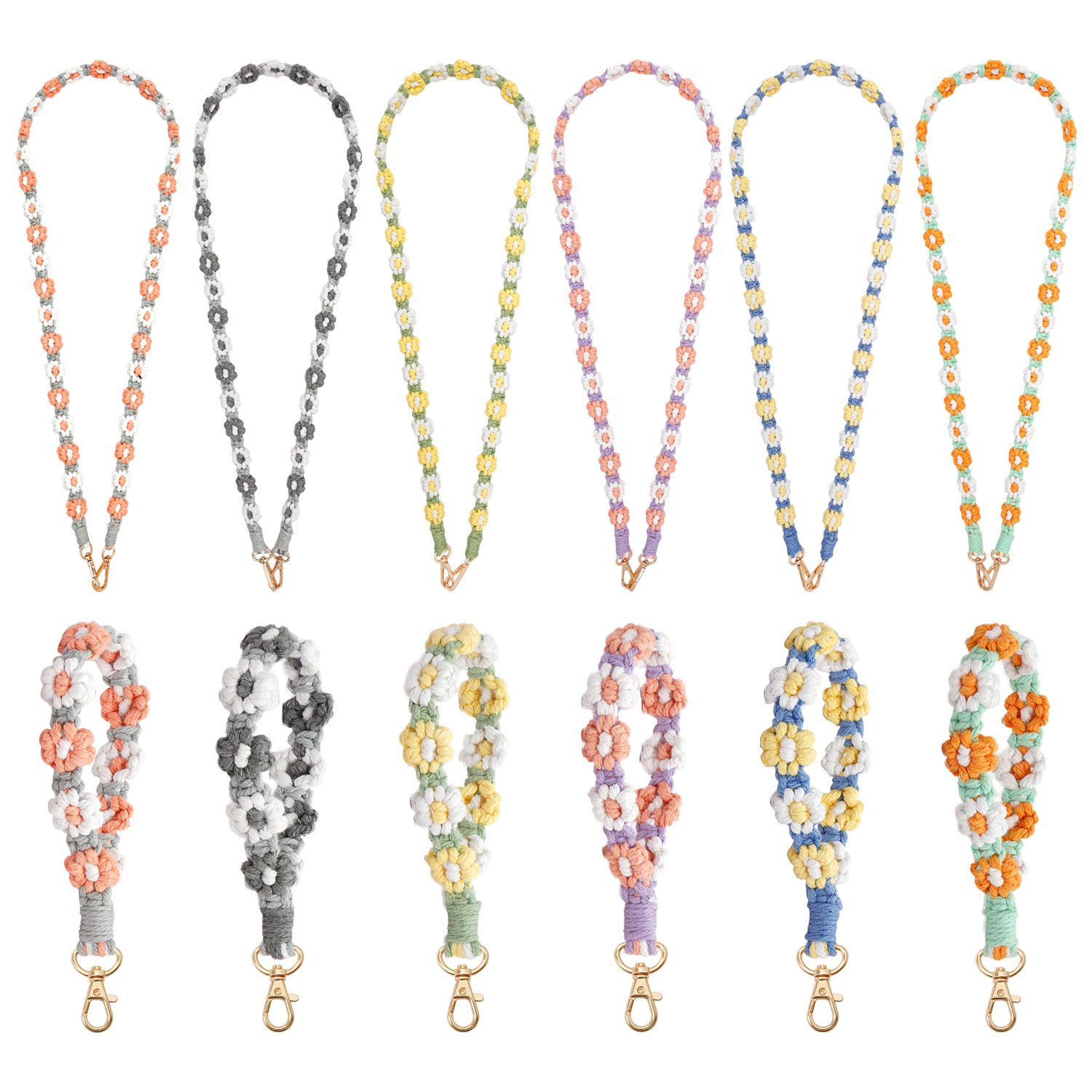 Boho Macrame Keychain Handmade Weave Crochet Wristlet Charm Crossbody Phone Case Shoulder Wrist Strap Lanyard with Tether Tab