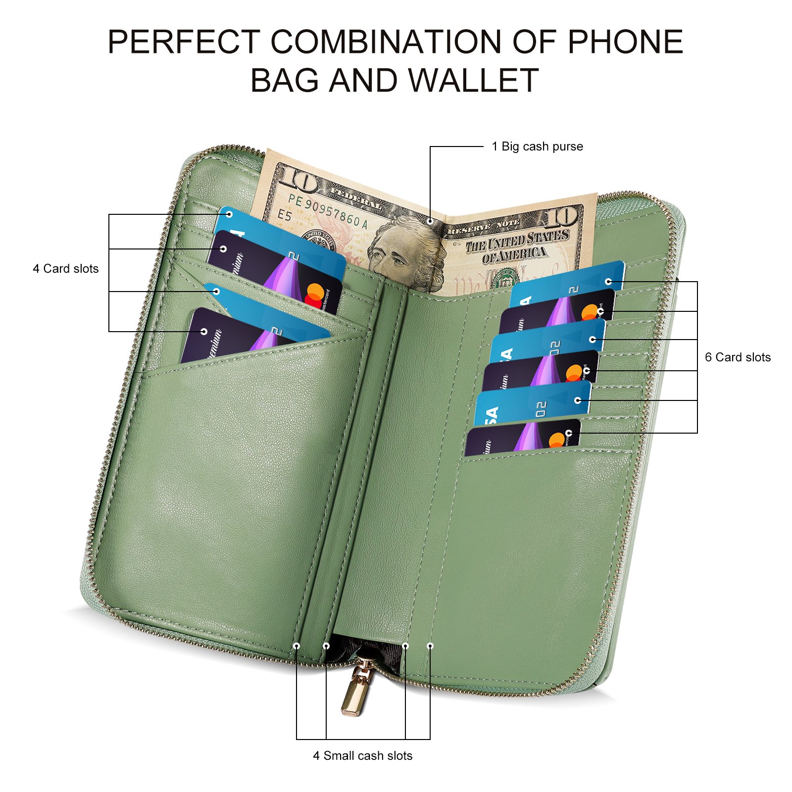 Custom Leather RFID Wallet Purses Credit Card Slots Small Crossbody Bags Cell Phone Purse Women Shoulder Mobile Phone Bags