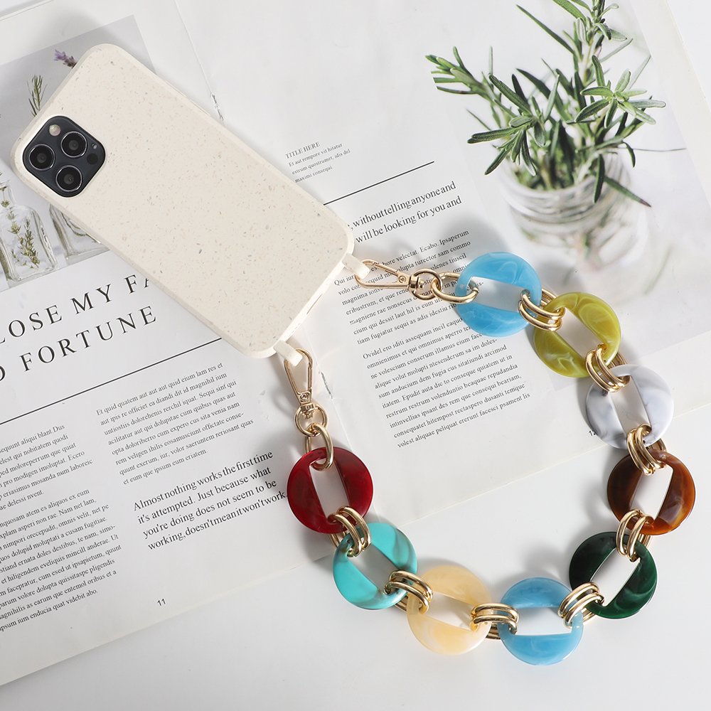 Colorful smartphone big marble ring link diy bag strap decorations custom acrylic mobile phone charms chain