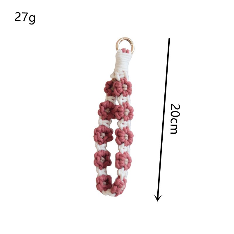 Hand-woven Macrame Keychain Boho Wristlet Daisy Flower Keychain Braid Rope Phone Bracelet wrist strap keychain Bag charm Pendant