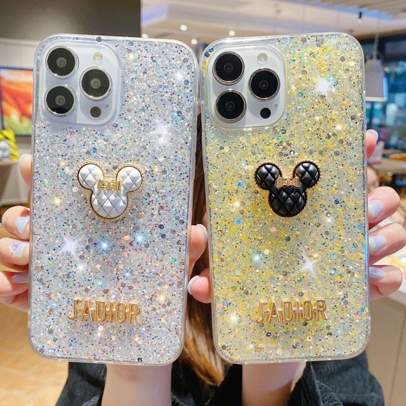 Luxury Mickey Glitter TPU Mobile Phone Case For iPhone 16 15 14 13 12 11 Pro max clear Silicone bling Shockproof Back Cover new