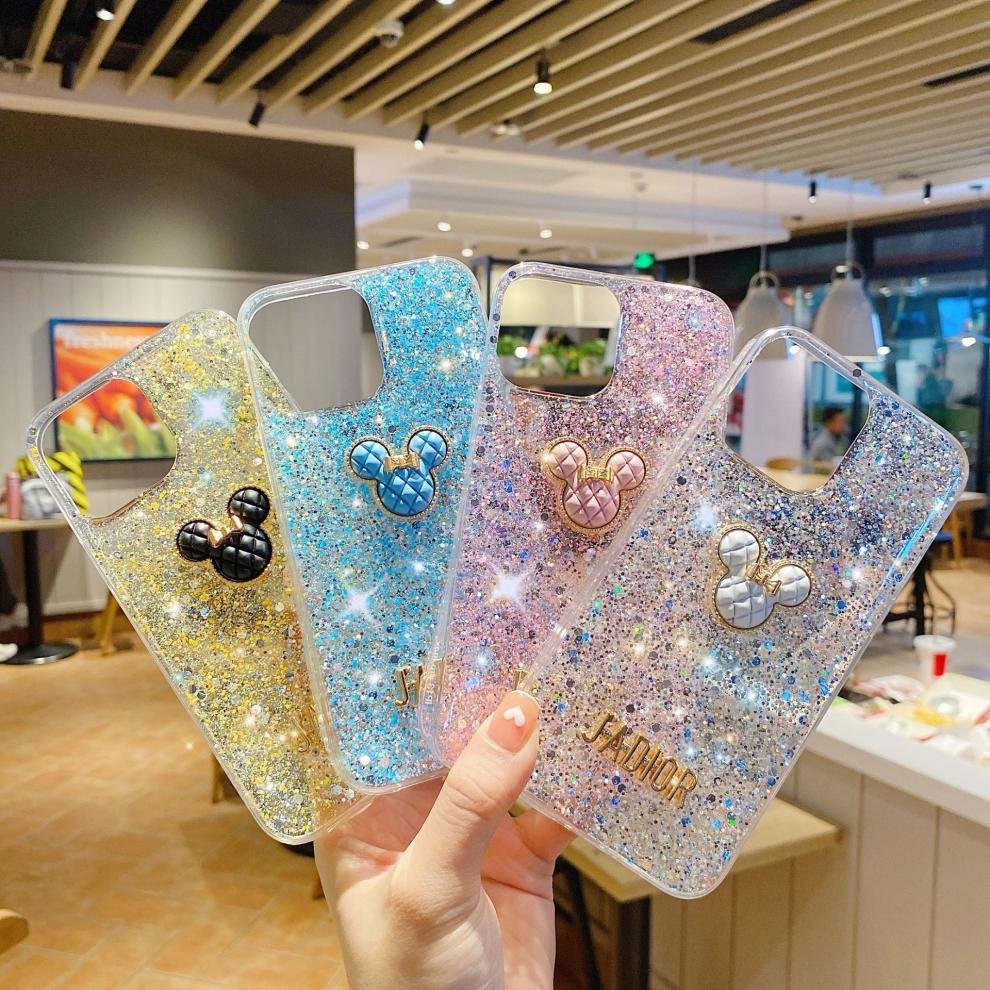 Luxury Mickey Glitter TPU Mobile Phone Case For iPhone 16 15 14 13 12 11 Pro max clear Silicone bling Shockproof Back Cover new