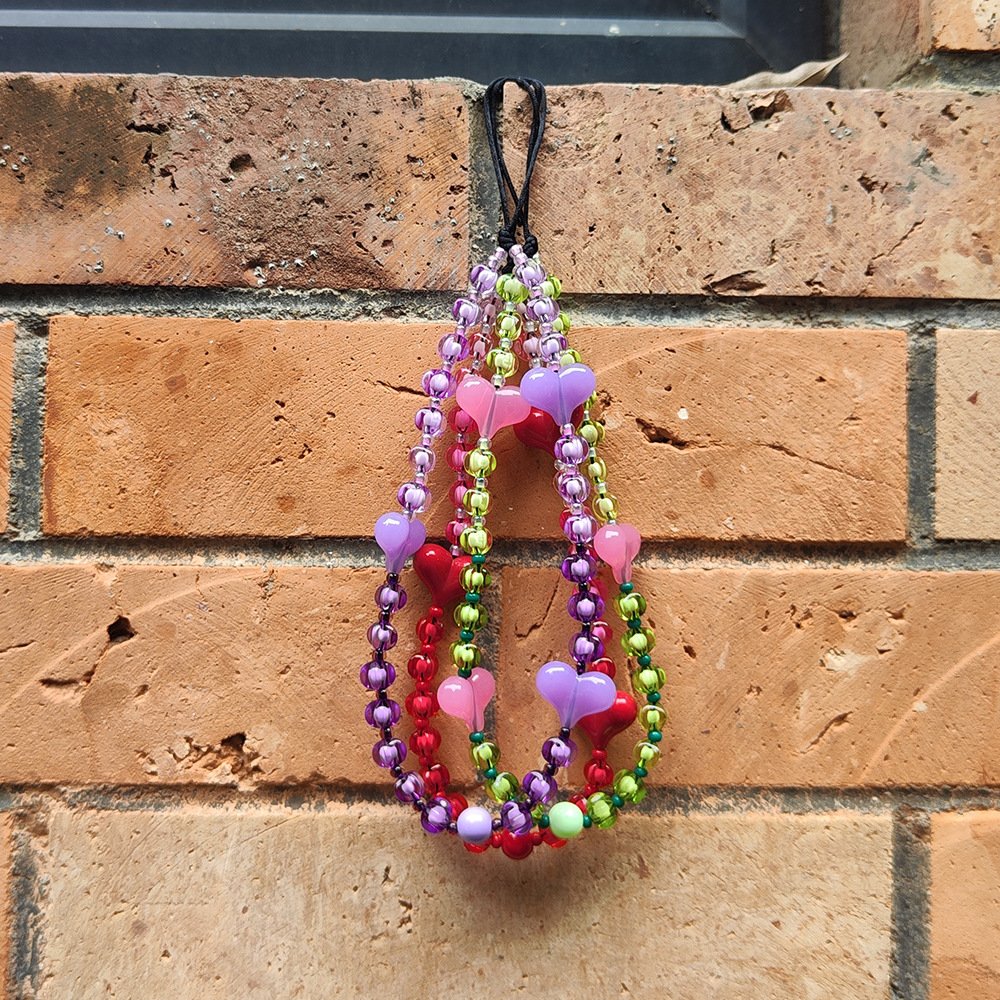 Korean Cute Y2k Acrylic Heart Beads Beaded Mobile Phone Strap Cord Rope Lanyard Chain Bracelet Cell Phone Case Charm Accessories