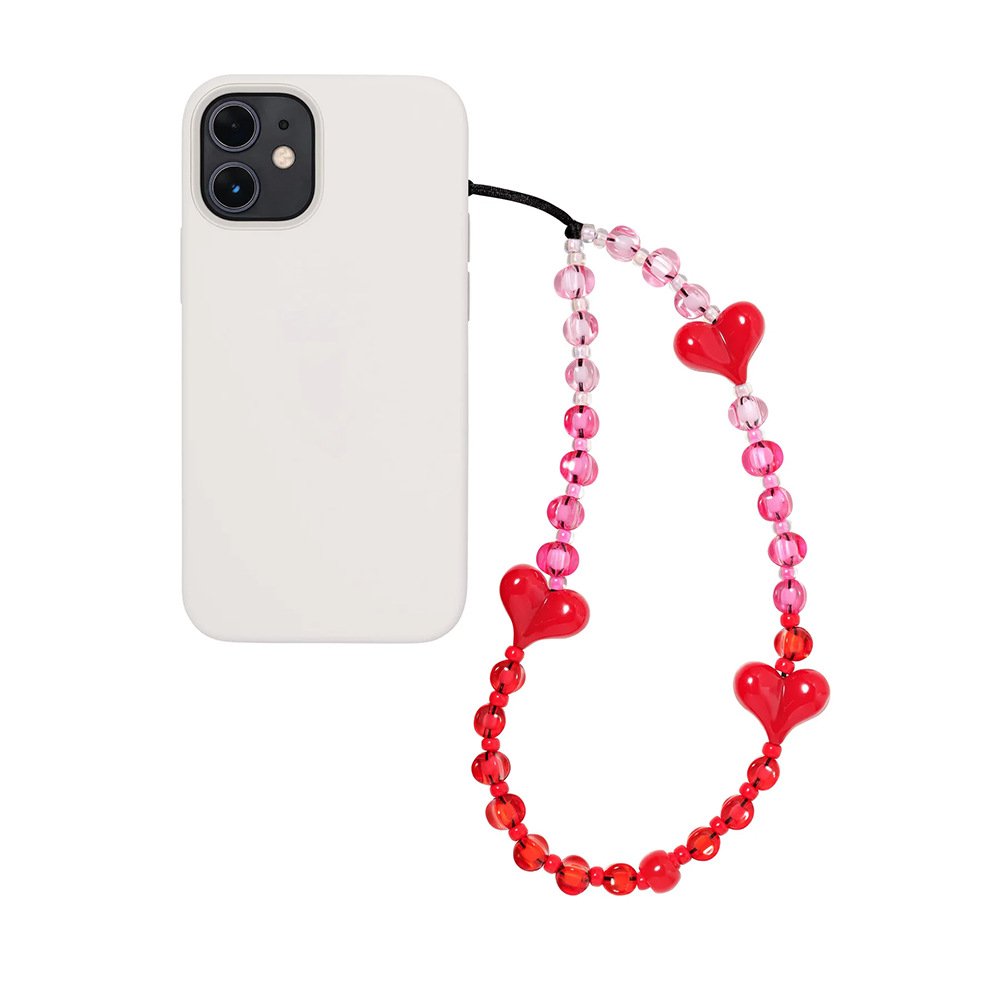 Korean Cute Y2k Acrylic Heart Beads Beaded Mobile Phone Strap Cord Rope Lanyard Chain Bracelet Cell Phone Case Charm Accessories