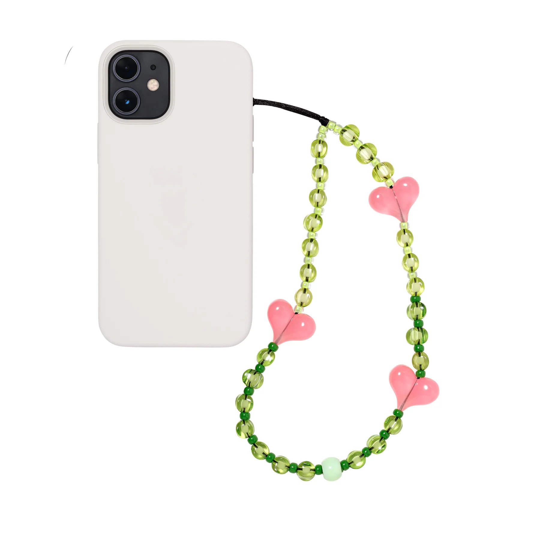Korean Cute Y2k Acrylic Heart Beads Beaded Mobile Phone Strap Cord Rope Lanyard Chain Bracelet Cell Phone Case Charm Accessories