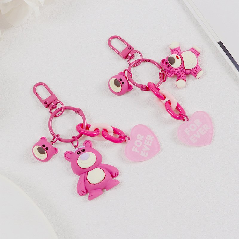 Hot Pink Bear Cartoon Customized Lanyard Cord String Strap Universal Mobile Charm Hook Cell Phone Charms Beads