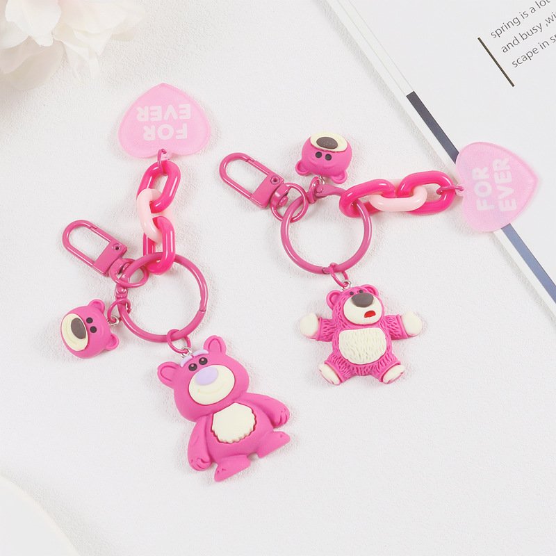 Hot Pink Bear Cartoon Customized Lanyard Cord String Strap Universal Mobile Charm Hook Cell Phone Charms Beads