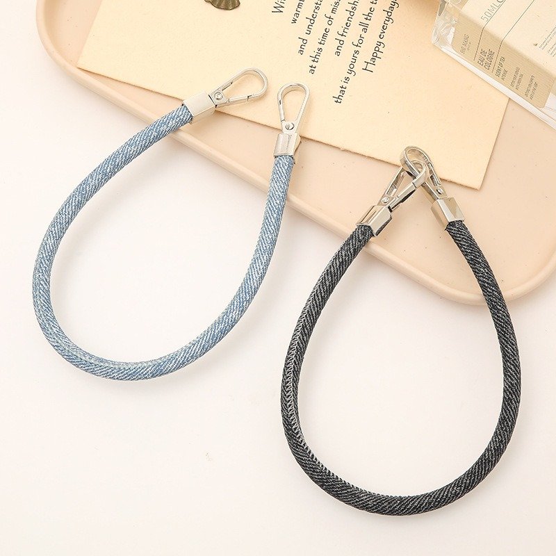 New Fabric Mobile Phone Lanyard Short Wrist Straps Hanging Accessory Anti Lost Rope 2 Buckles Denim Hand-Held Cellphone Chain