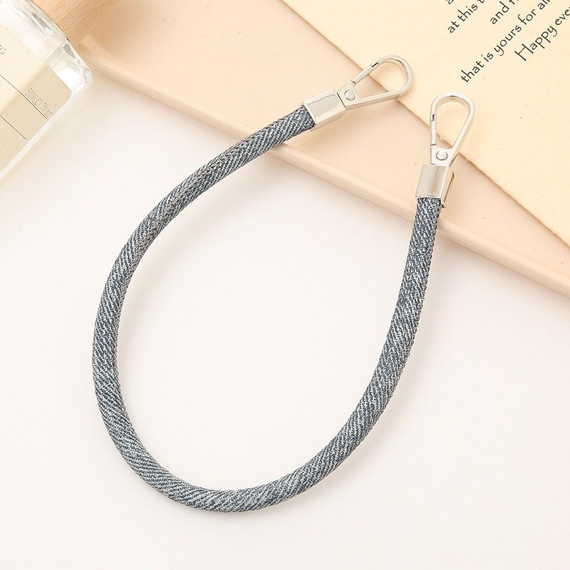 New Fabric Mobile Phone Lanyard Short Wrist Straps Hanging Accessory Anti Lost Rope 2 Buckles Denim Hand-Held Cellphone Chain