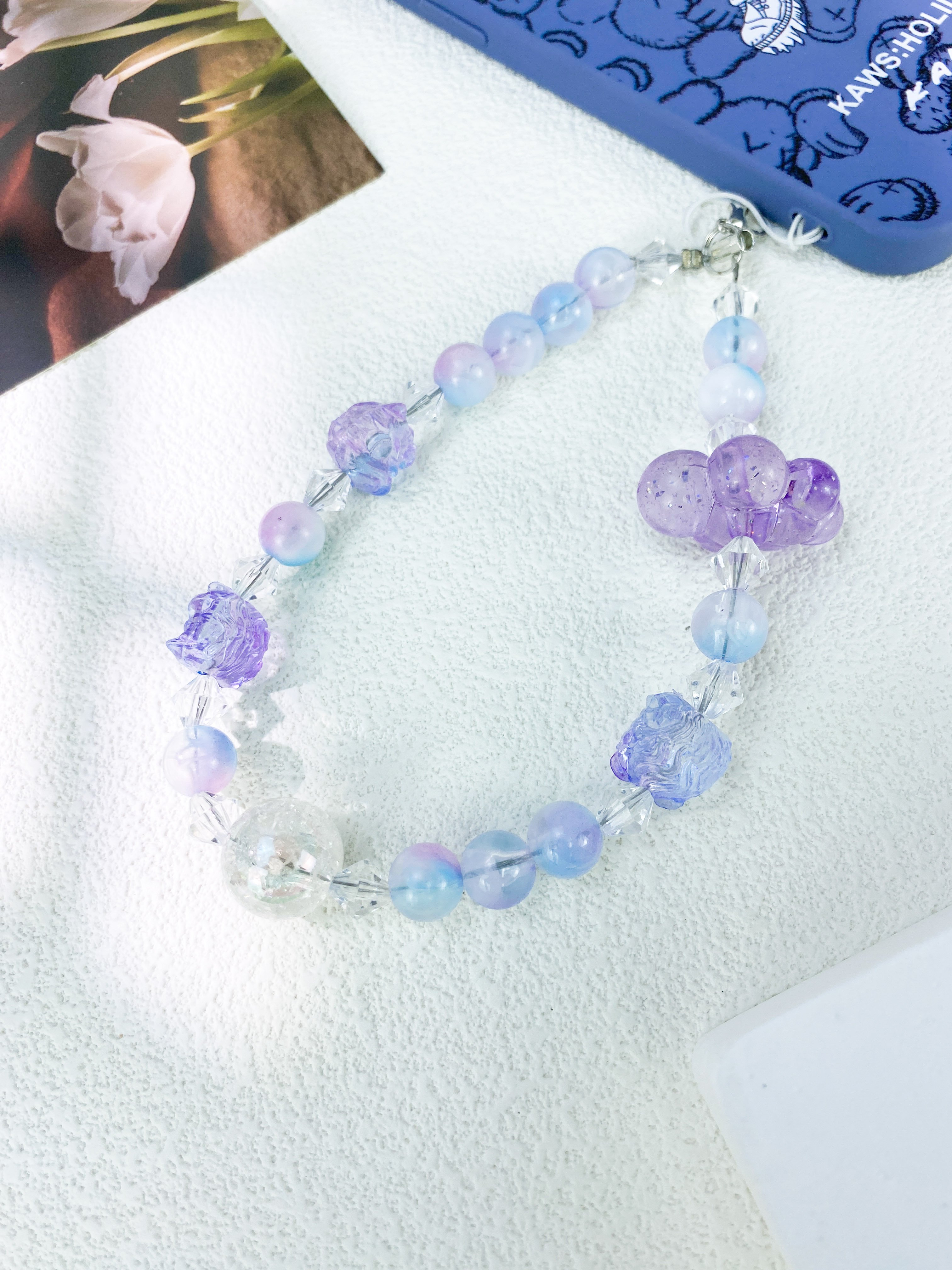 New Style Floral Glass Bracelet Female Ins Design Fairy Sweet Girlfriends Colorful Phone Rope INS Korean Bead Chain