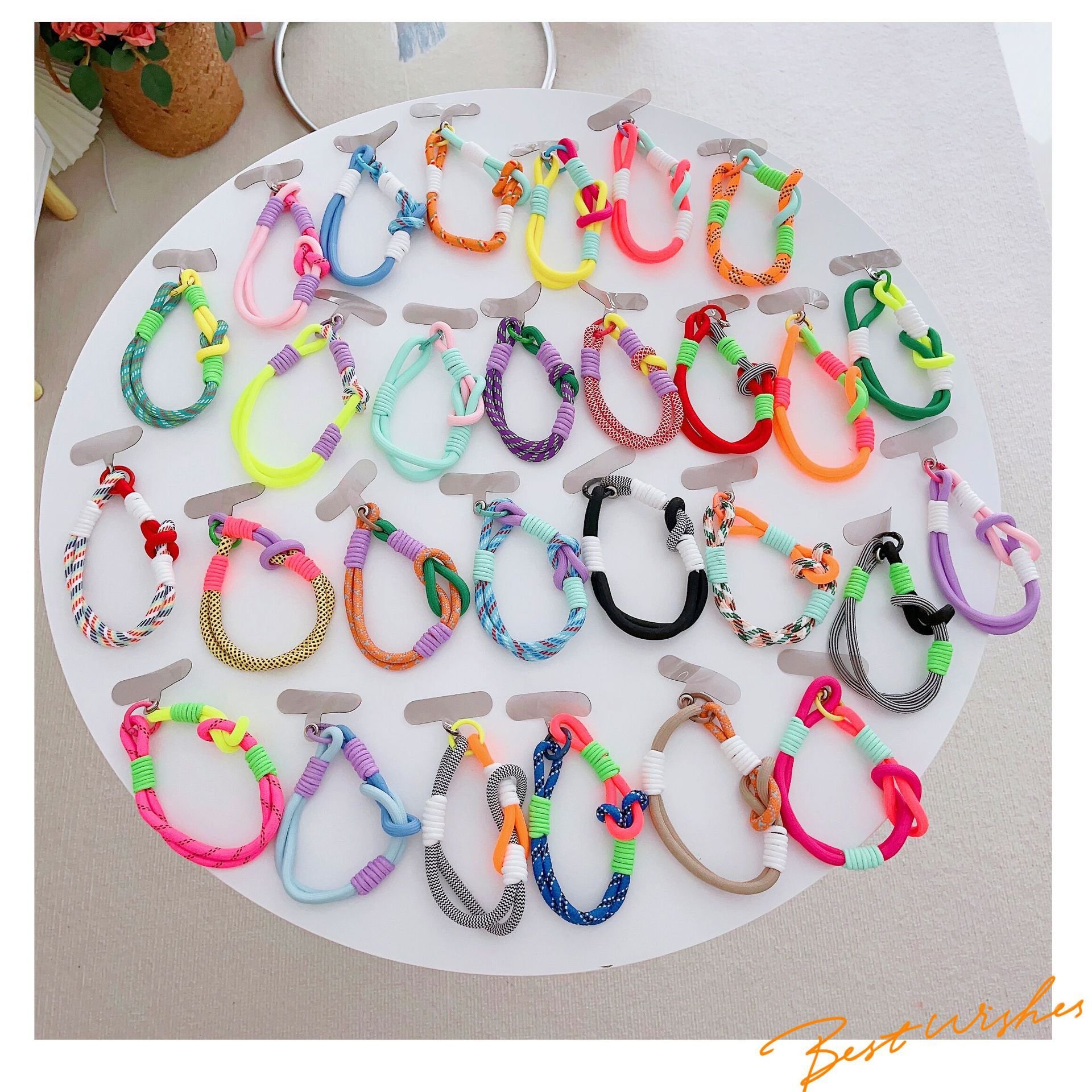 Colorful Short Mobile Phone Lanyard Telephone Bracelet Charm Nylon Braided Rope with Patch Anti lost Wrist Phone Strap Wholesale