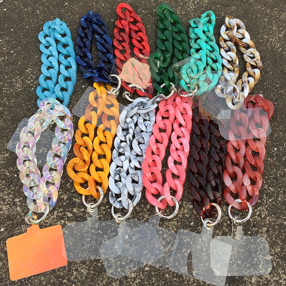 Ins New Hot Selling Handmade Mobile Phone Pendant Accessory Laser Marbling Popular Acrylic Chain Cellphone Chain Strap Lanyard