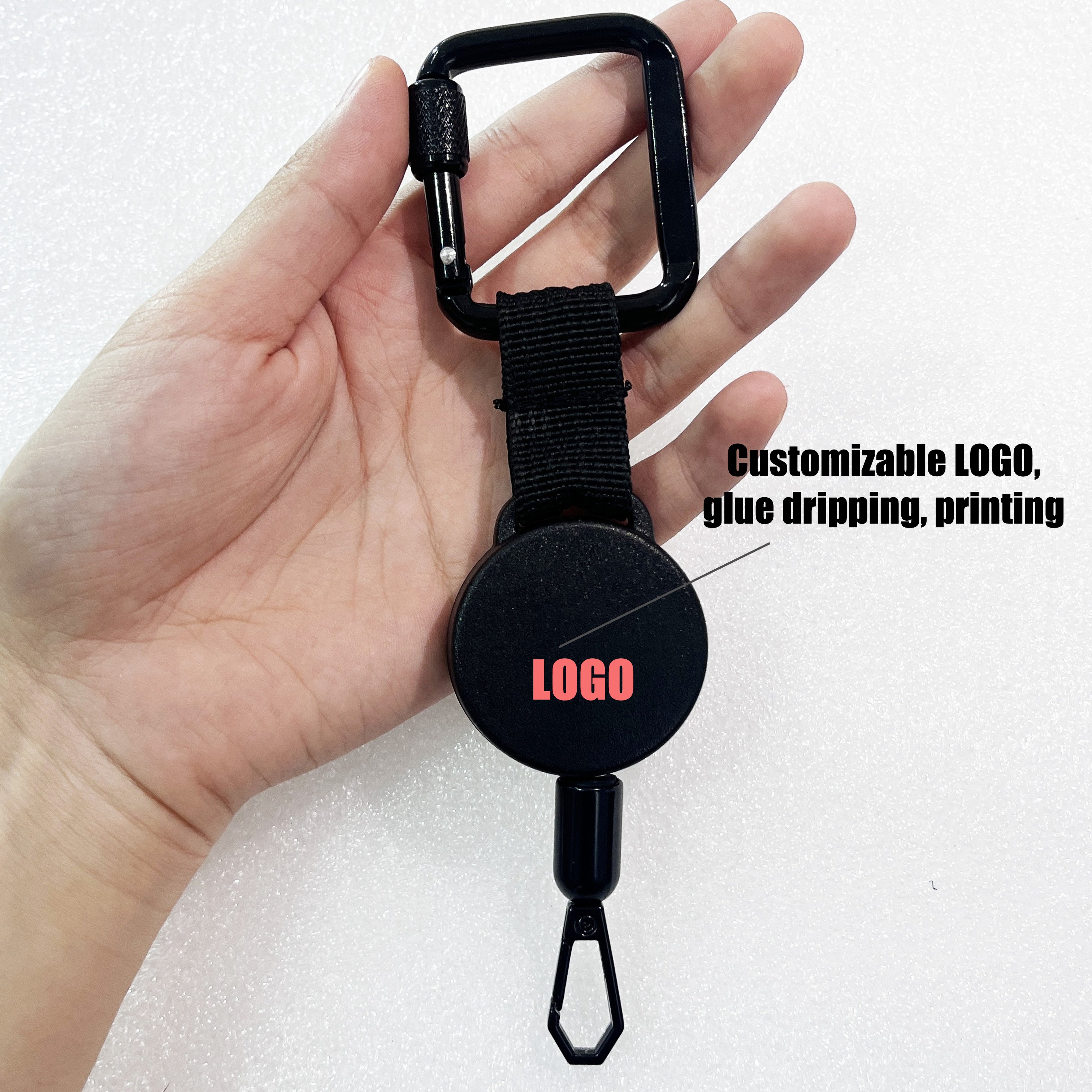 P-048 Black Plastic Badge Holder Retractable key clip with Heavy Duty Carabiner to Hang Your Phone
