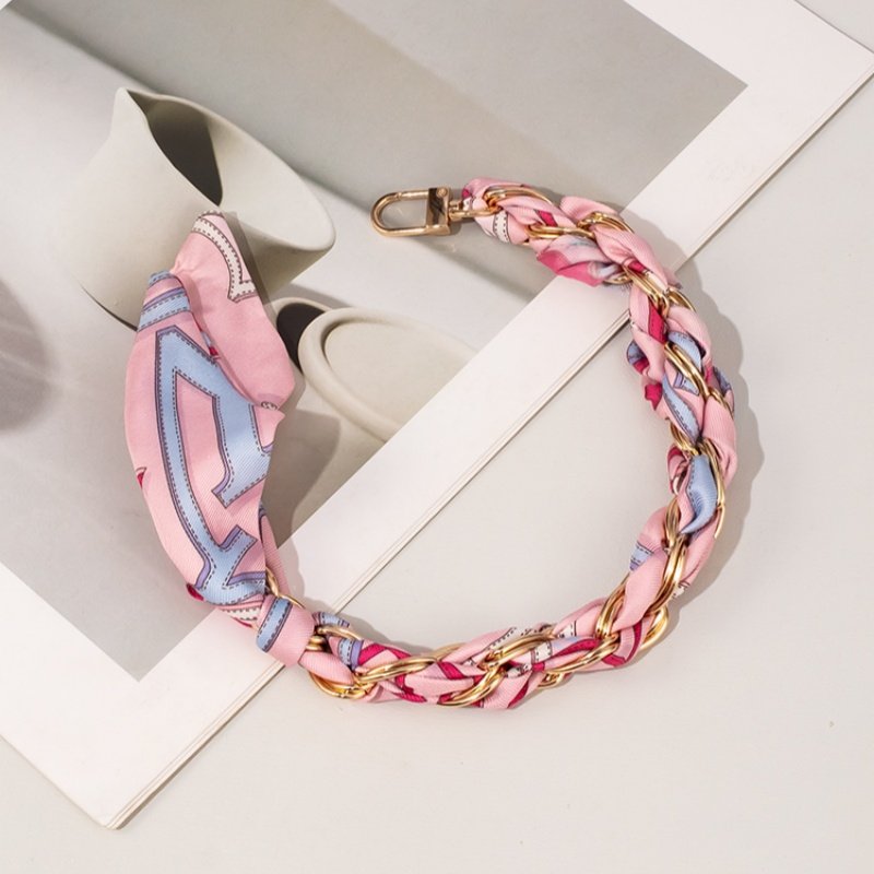 Custom printed silk scarf bag decorative drop resistant phone chain Gold and silver chain bag accessories wallet phone case