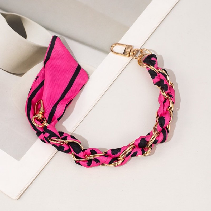 Custom printed silk scarf bag decorative drop resistant phone chain Gold and silver chain bag accessories wallet phone case