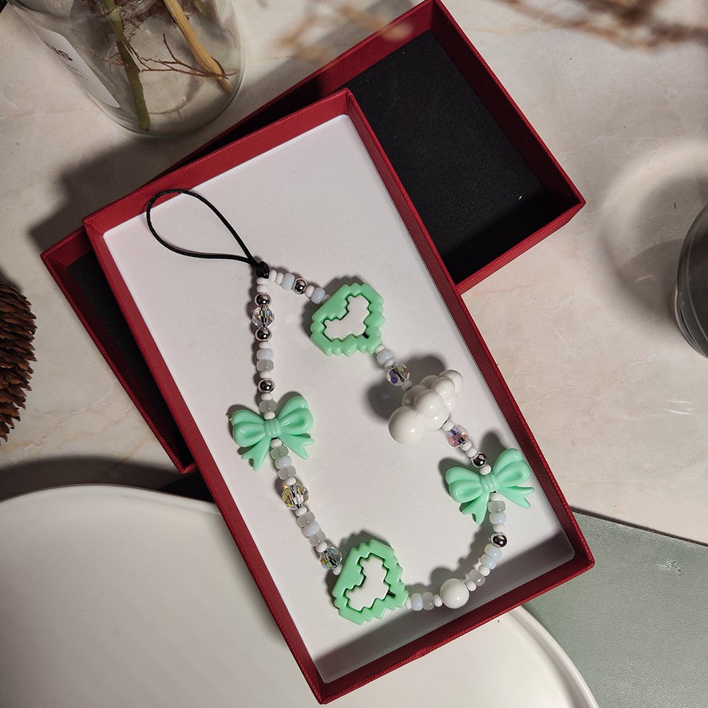 INS Style Fashion Love Beaded Mobile Phone Strap Chain Lanyard Anti-lost Cute Cloud Heart Bowknot Mobile Phone Strap Beads