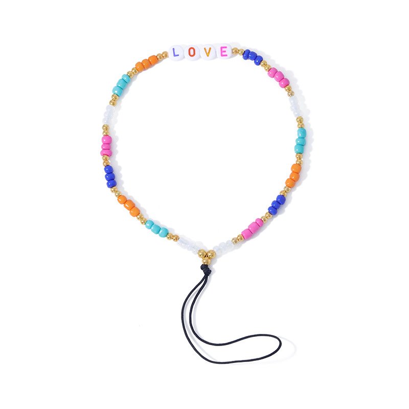 Hot Selling Multi Colorful Phone Straps America Handmade Initial Letter Heart Beads Style Mobile Phone Chains beads For Women