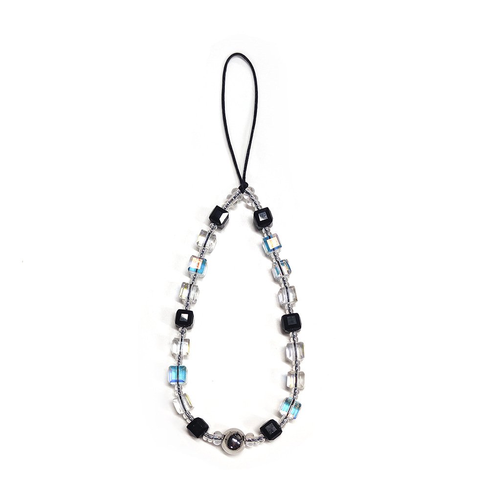 Korean Black Crystal Butterfly Beaded Phone Case Charm Phone Wrist Hand Strap Bead Lanyard Chain Rope Cord Keychain Accessories
