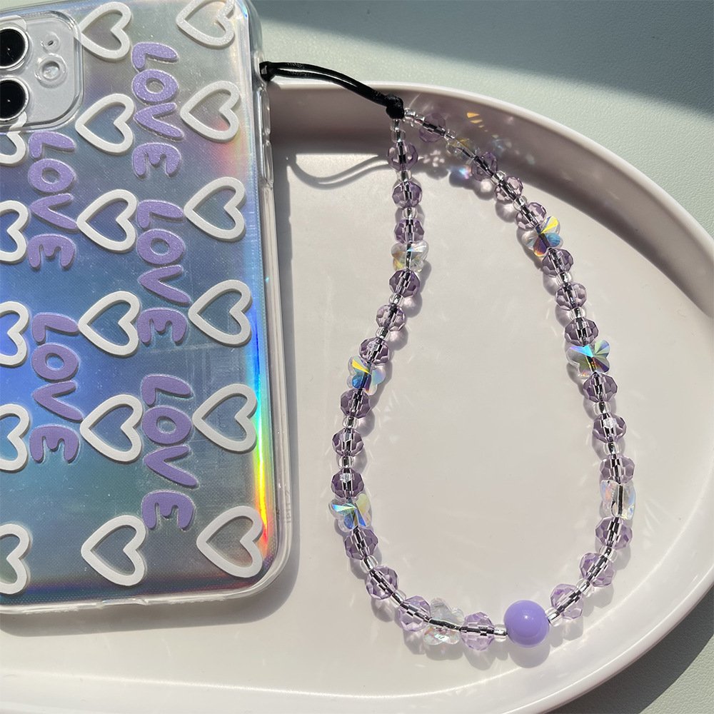 KKBEAD light elegant smoked purple creative cut small butterfly mobile phone chain street trend universal lanyard