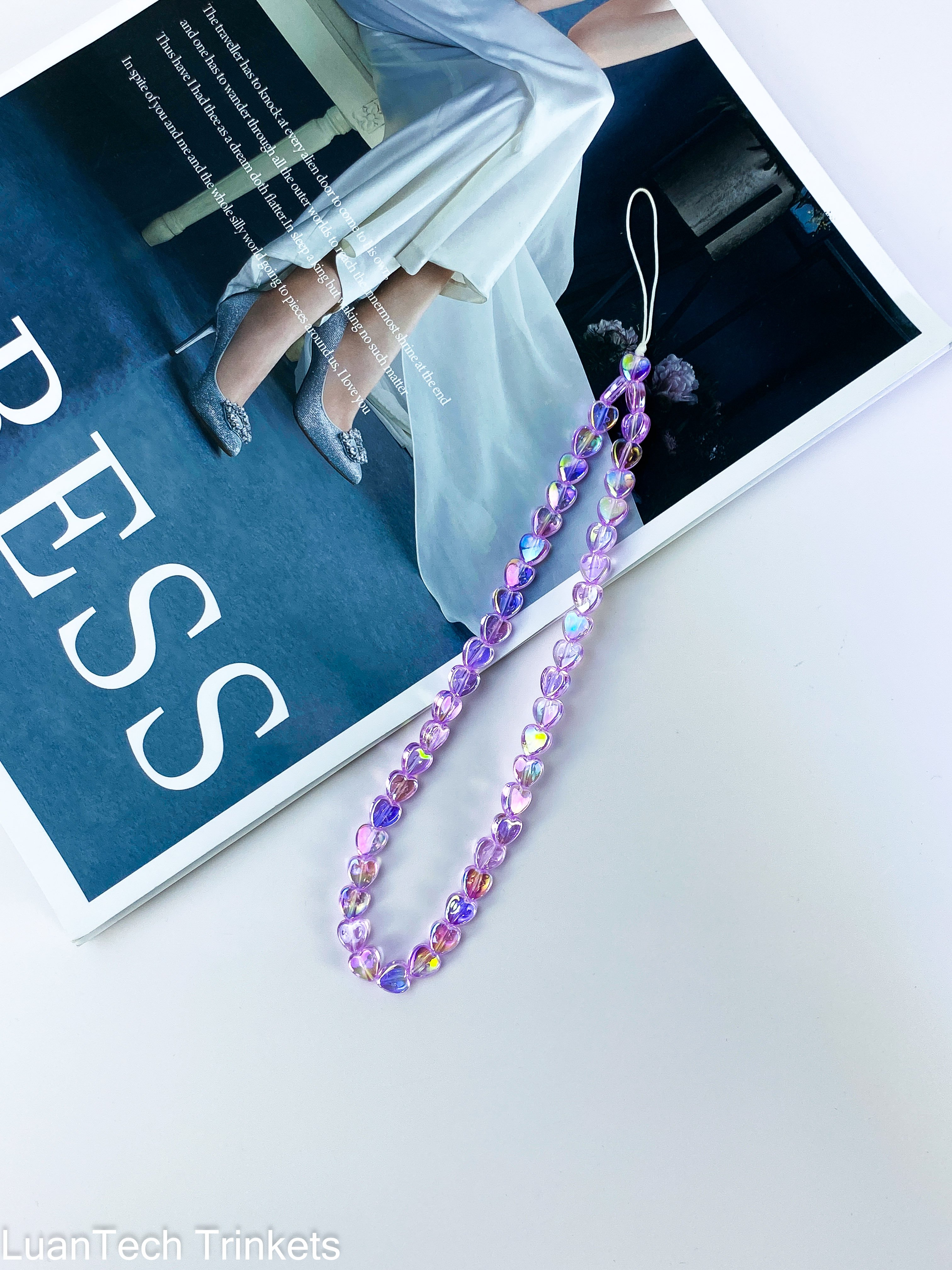 New Style Hot Selling Beaded Mobile Phone Chain Colorful Transparent Mermaid Love Beaded Phone Case Pendant For Women