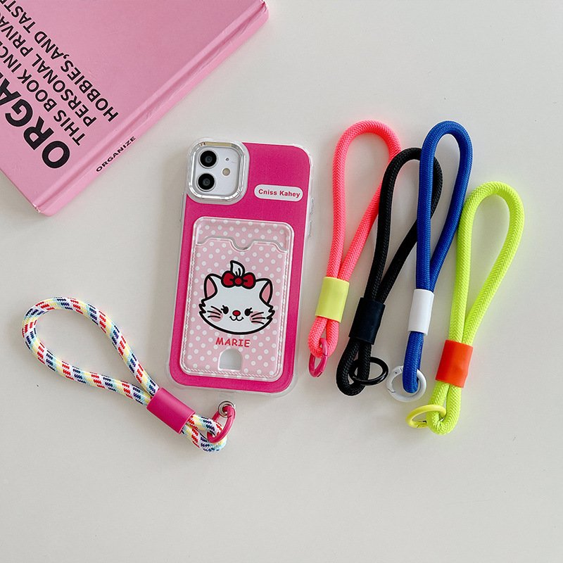 Universal Nylon Lanyard Phone Case with Colorful Short Wrist Strap Twist Braids Keychain Charm Made of Polyester
