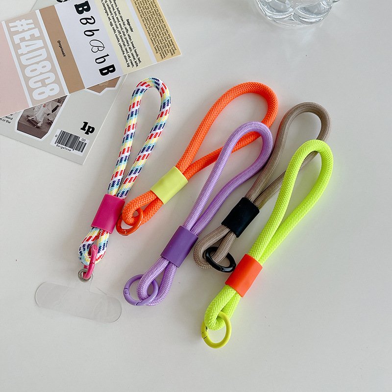 Universal Nylon Lanyard Phone Case with Colorful Short Wrist Strap Twist Braids Keychain Charm Made of Polyester